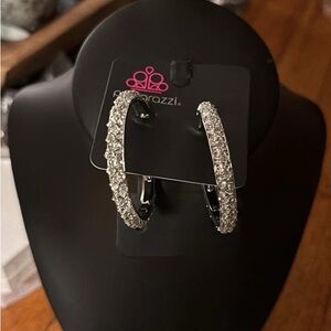 Paparazzi Sparkling Silver Crystal Hoop Earrings